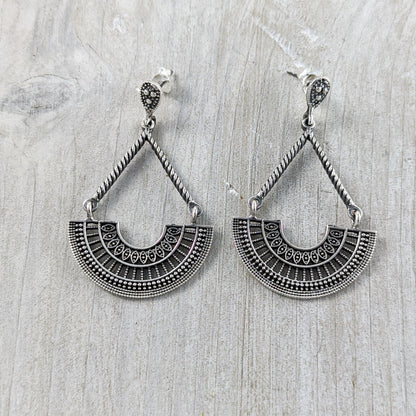 Statement Fan Earrings in Sterling Silver