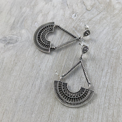 Statement Fan Earrings in Sterling Silver