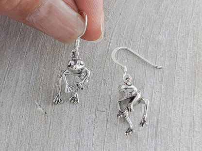 Moving Frog Earrings in Sterling Silver