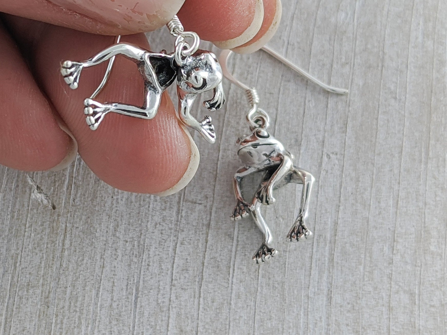 Moving Frog Earrings in Sterling Silver