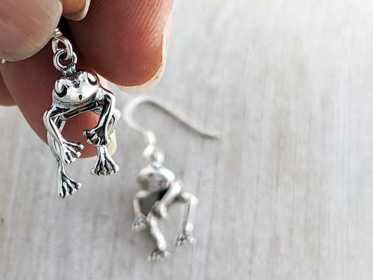 Moving Frog Earrings in Sterling Silver