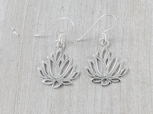 Blossoming Lotus Flower Earrings in Sterling Silver