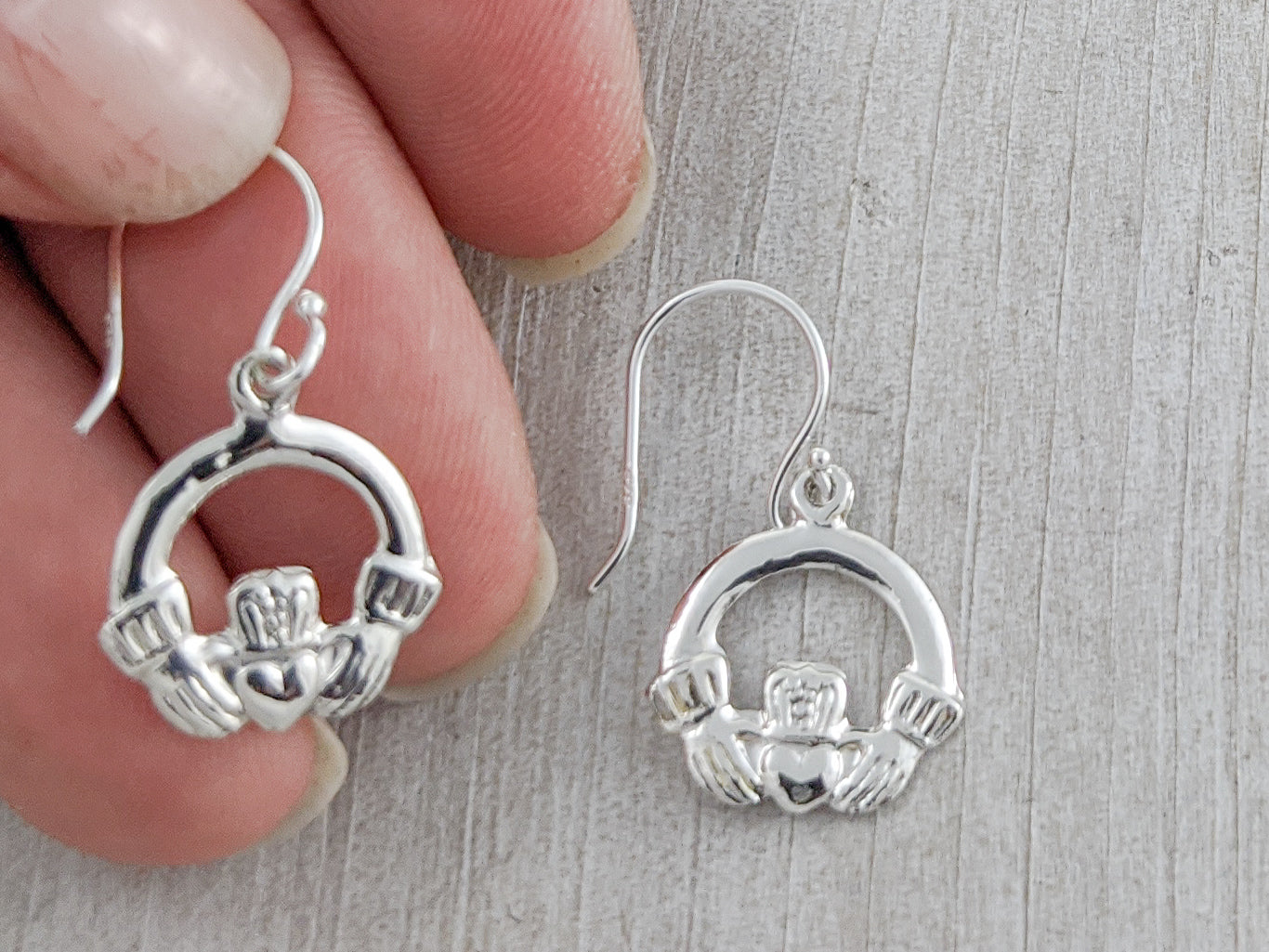 Delicate Celtic Claddagh Earrings in Sterling Silver