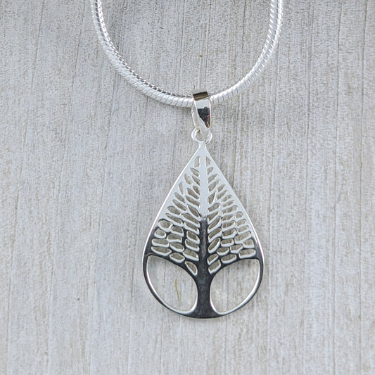 Tree in Teardrop Pendant in Sterling Silver