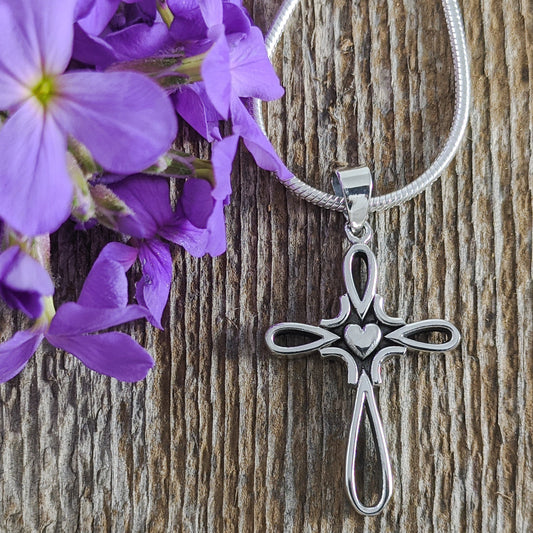 Faith & Love Cross Necklace in Sterling Silver
