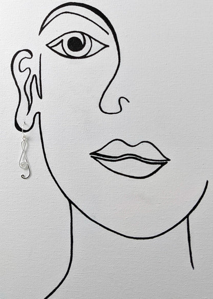 Treble Clef Wire Earrings in Sterling Silver