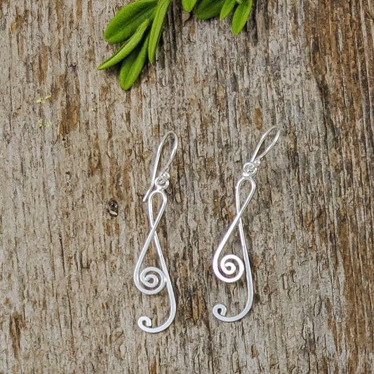 Treble Clef Wire Earrings in Sterling Silver