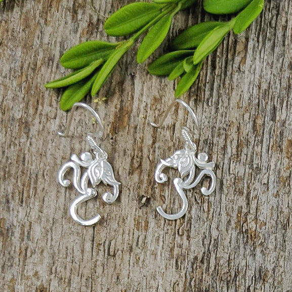 Elephant Om Earrings in Sterling Silver