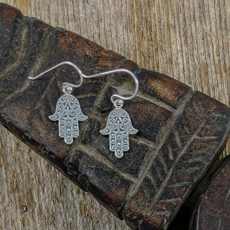 Hamsa/Fatima Hand Solid Earrings in Sterling Silver