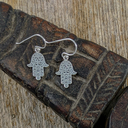 Hamsa/Fatima Hand Solid Earrings in Sterling Silver