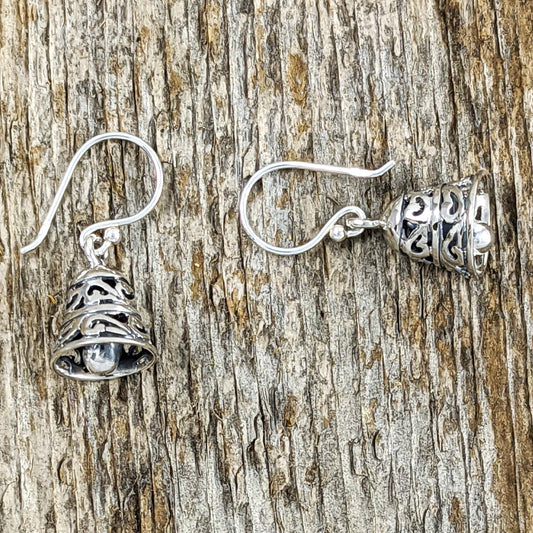 Small Filigree Bell Earrings in Sterling Silver