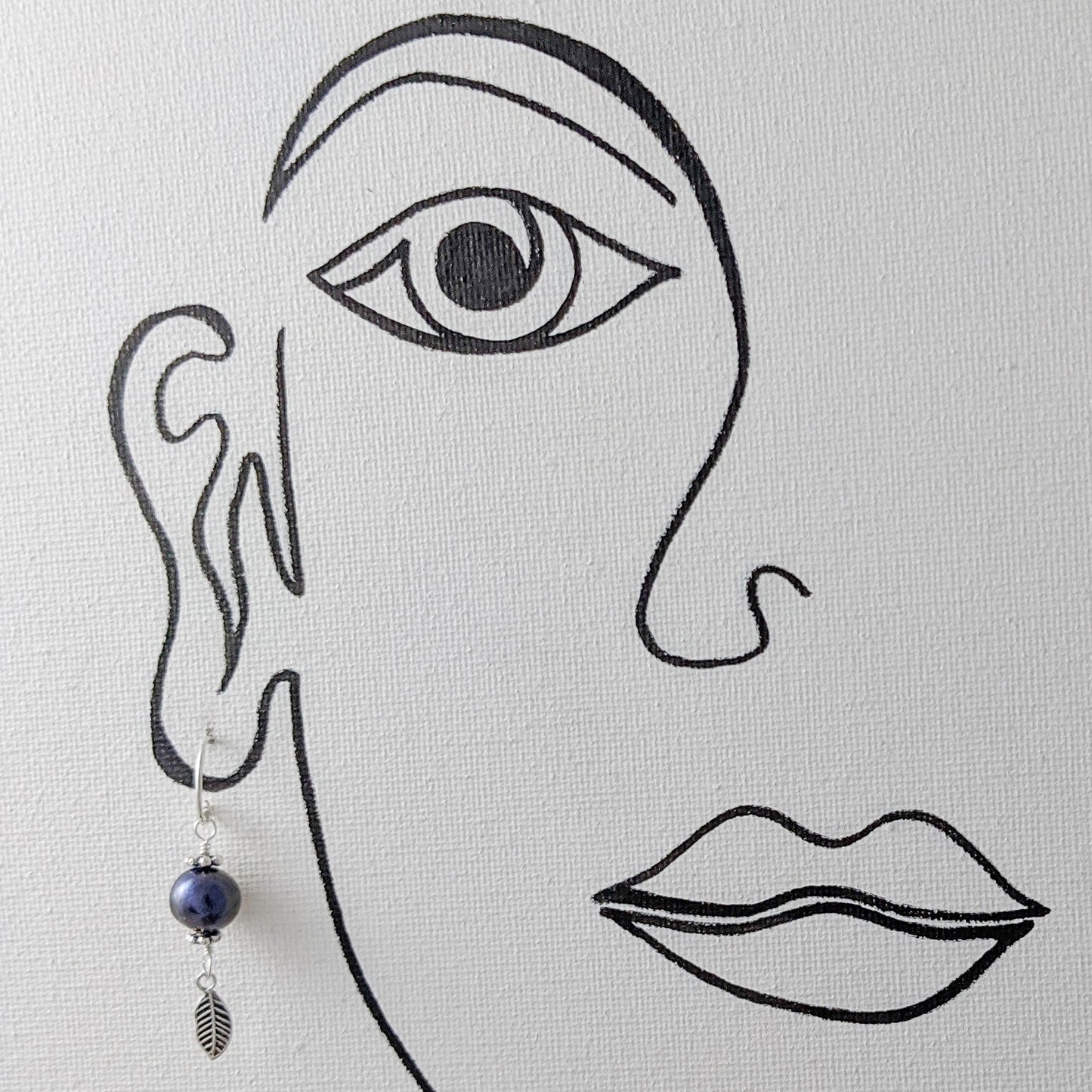 Grey Cultured Pearl with Small feather Earrings in Sterling Silver