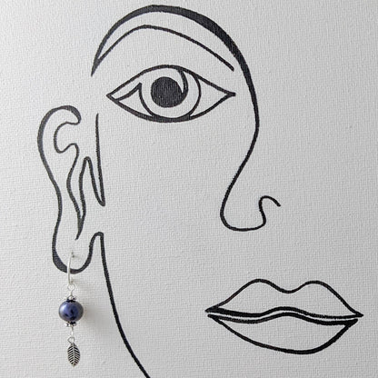 Grey Cultured Pearl with Small feather Earrings in Sterling Silver