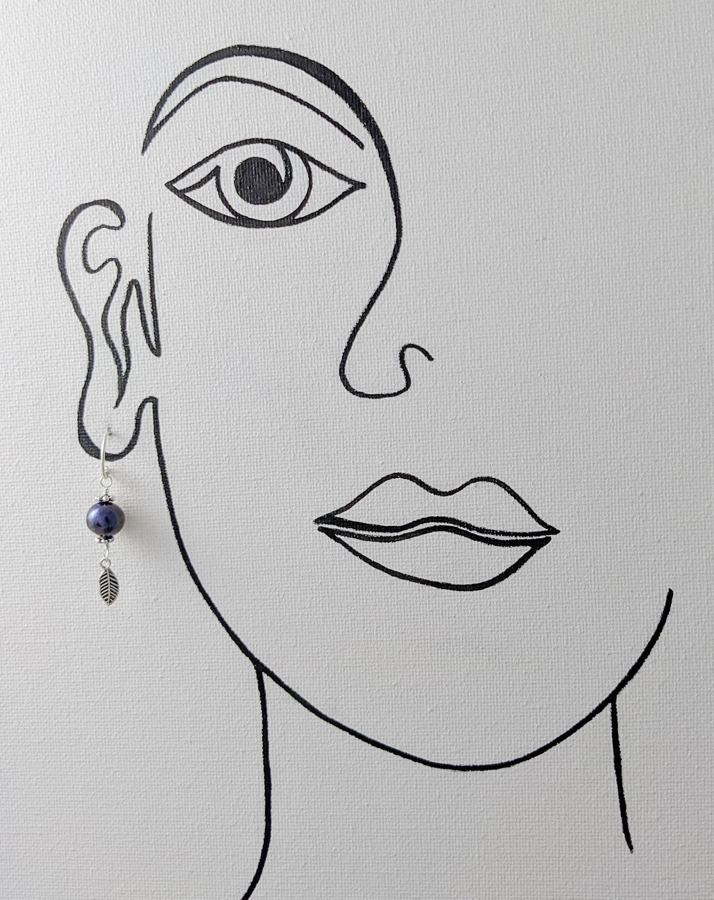 Grey Cultured Pearl with Small feather Earrings in Sterling Silver