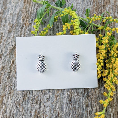 Pineapple Stud Earrings, Sterling Silver