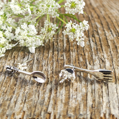 Fork & Spoon Stud Earrings, Sterling Silver