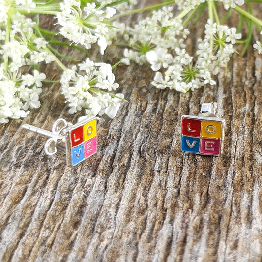 Colorful LOVE Stud Earrings, Sterling Silver