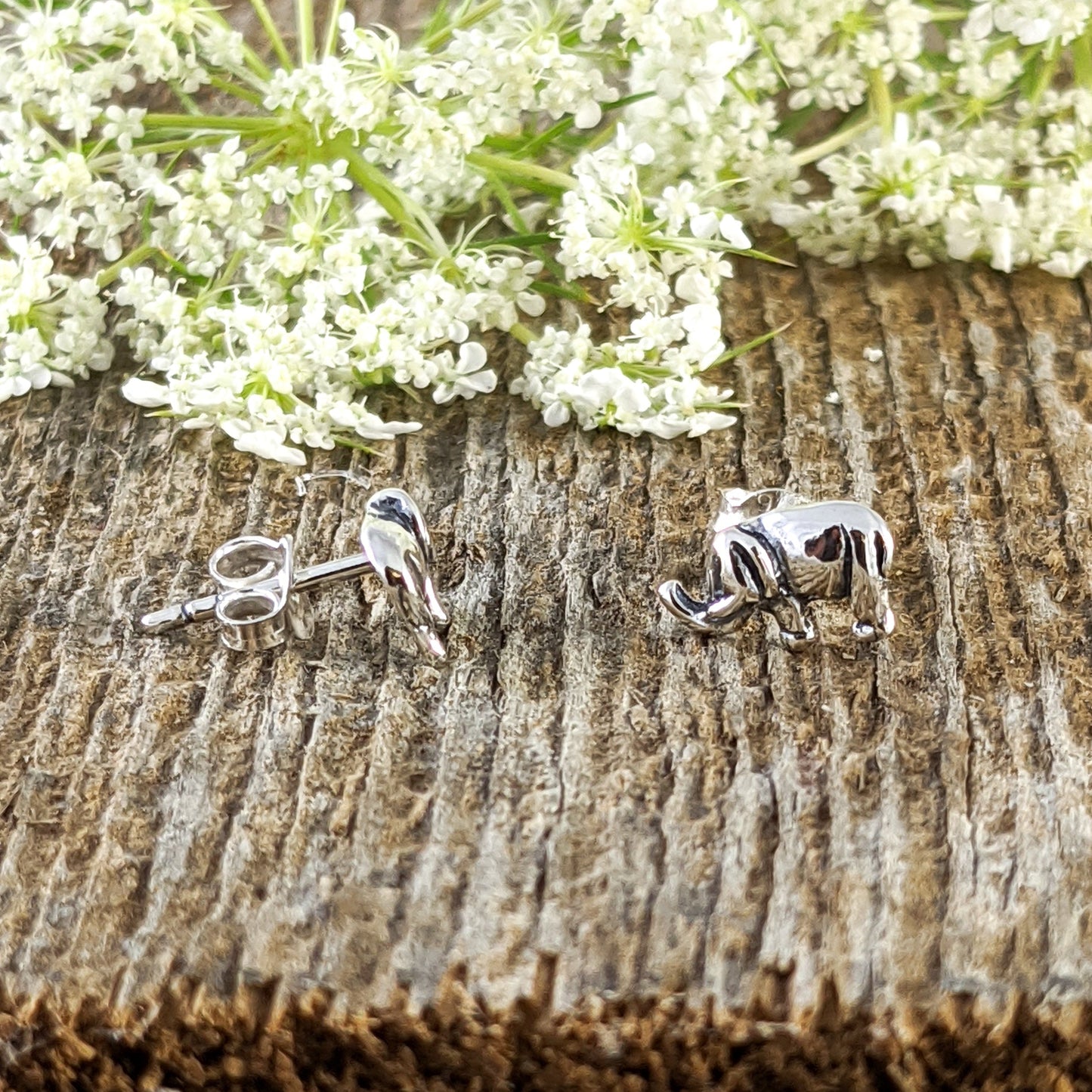 Tiny Elephant Stud Earrings in Sterling Silver