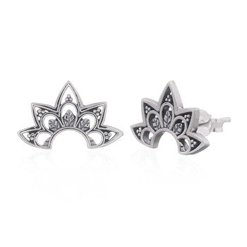 Intricate Lotus Stud Earrings in Sterling Silver