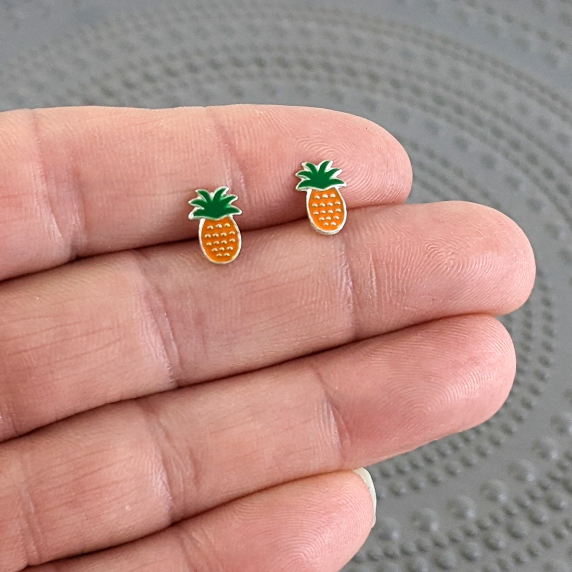 Coloured Pineapple Stud Earrings in Sterling Silver