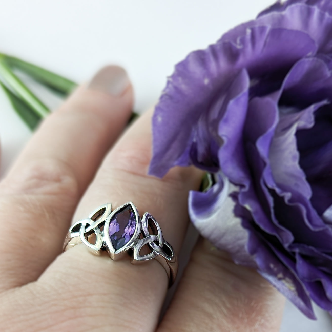 Trinity Knot & Marquise Amethyst Ring in Sterling Silver