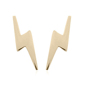 Thunderbolt Stud Earrings, Gold Plated