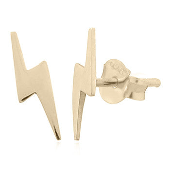 Thunderbolt Stud Earrings, Gold Plated