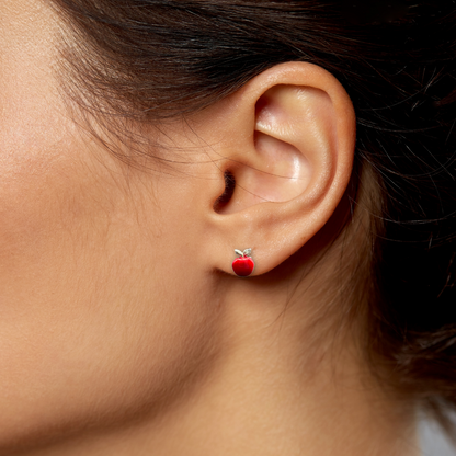 Sweet Temptation Red Apple Stud Earrings – Sterling Silver & Enamel