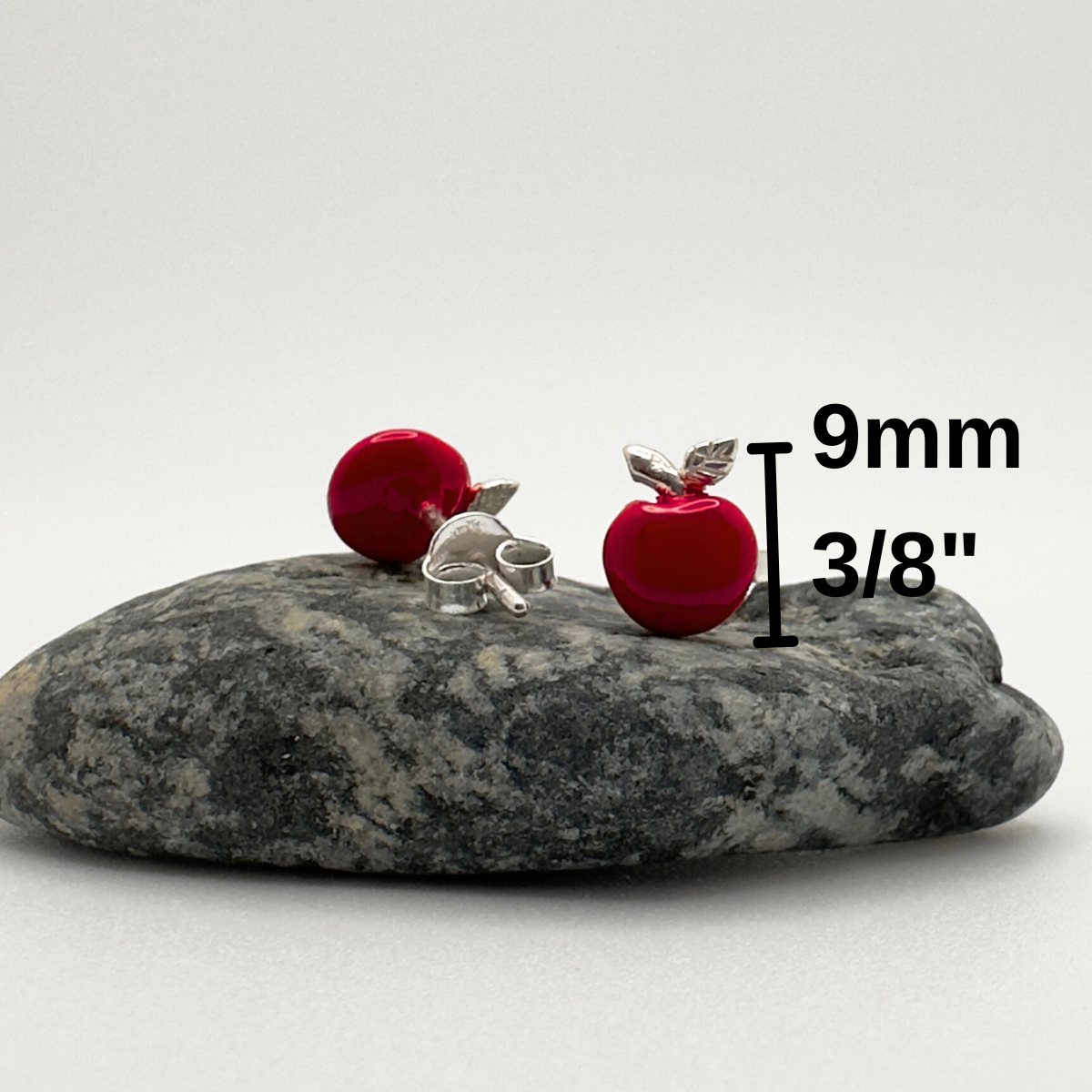 Sweet Temptation Red Apple Stud Earrings – Sterling Silver & Enamel