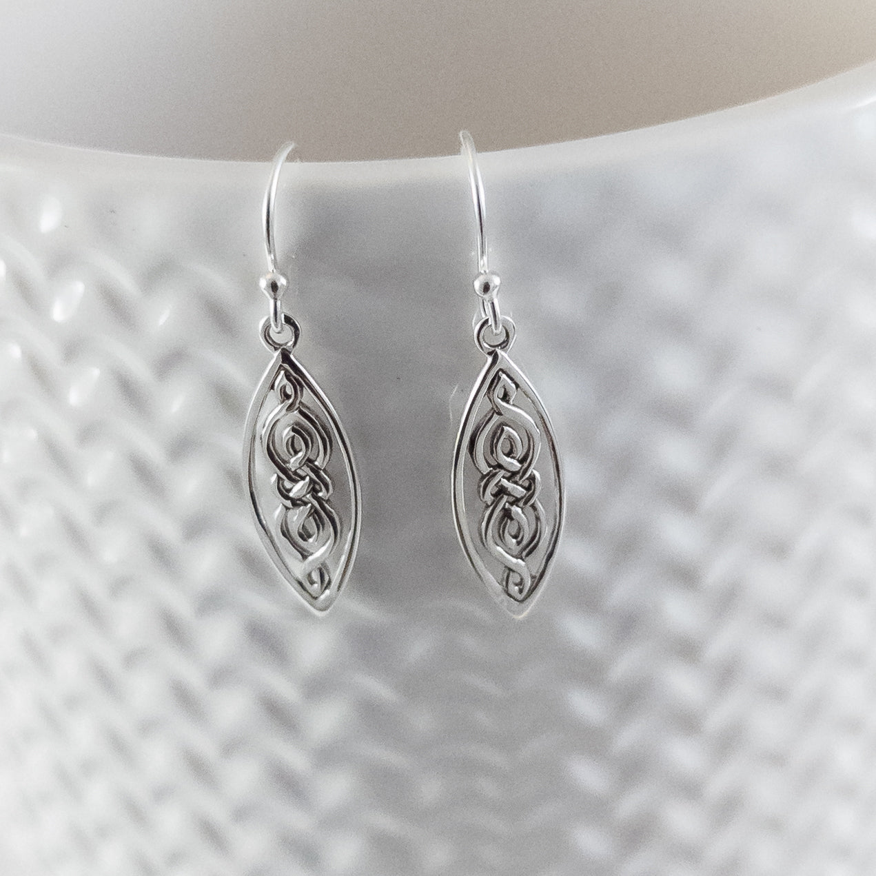 Pointed Drop Celtic Knot Earrings in Sterling Silver