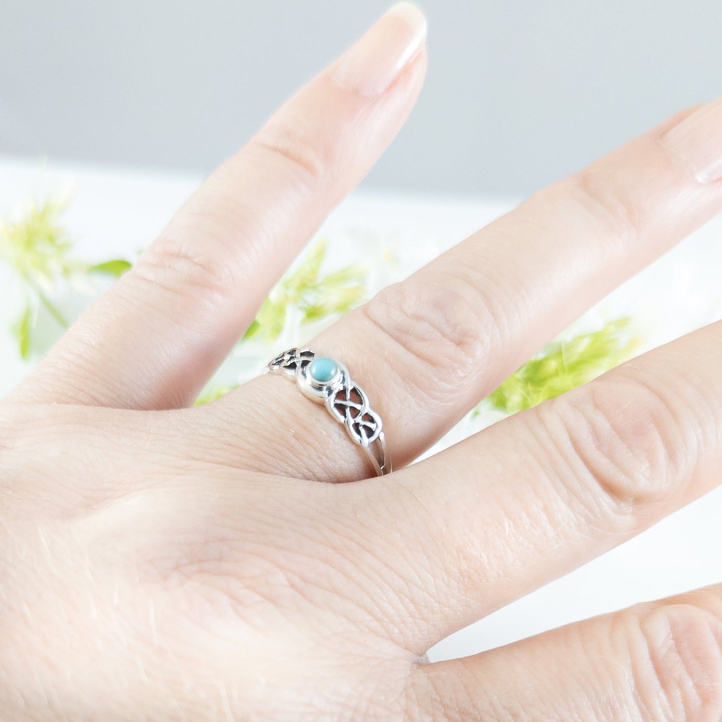 Celtic Knot Ring with Turquoise Center in Sterling Silver