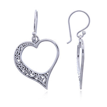 Vintage Heart Earrings in Sterling Silver