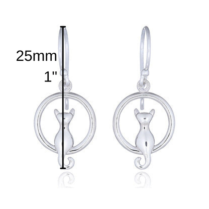 Sterling Silver Cat in the Moon Earrings