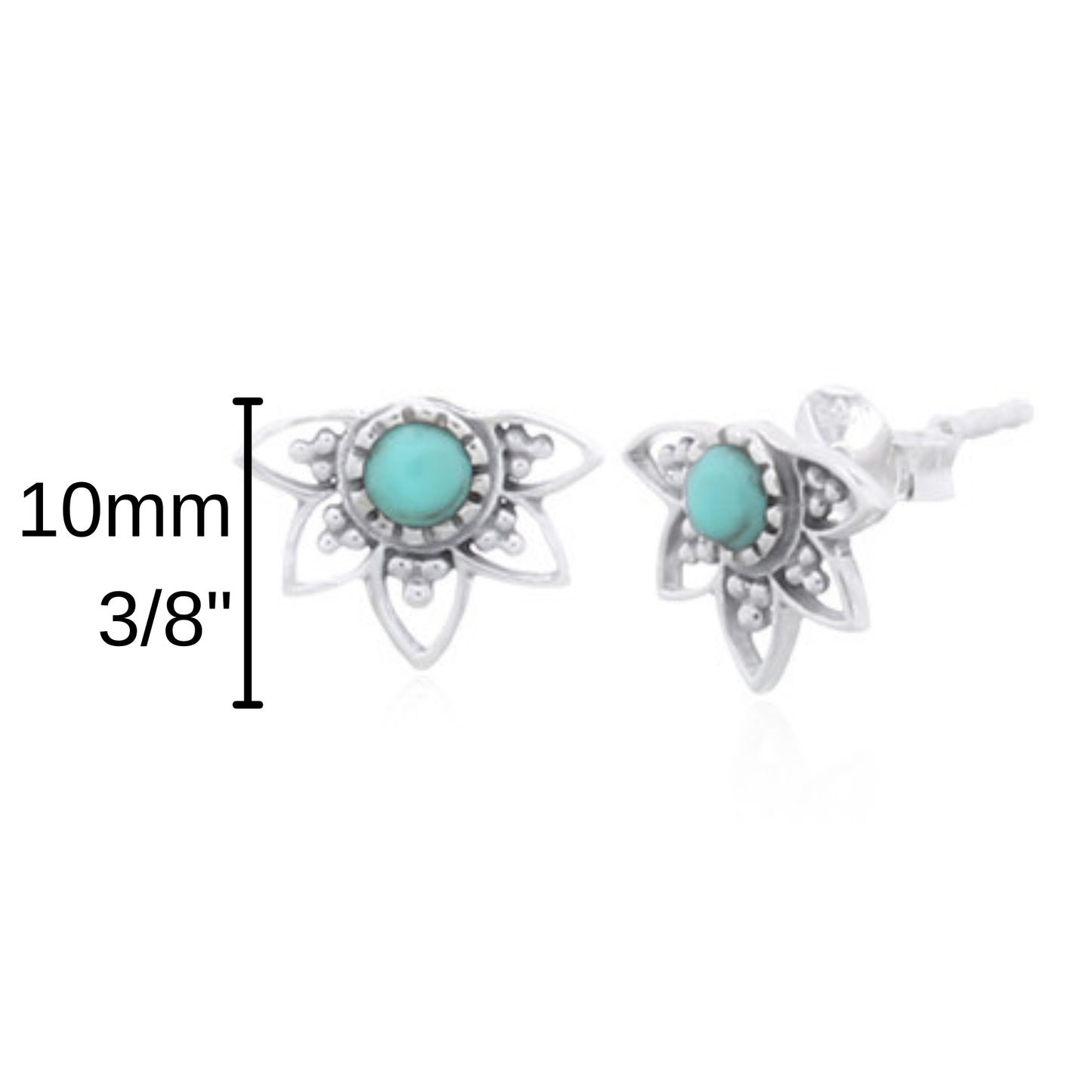 Bloom with Calm, Lotus Turquoise Stud Earrings in Sterling Silver
