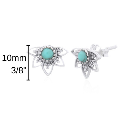 Bloom with Calm, Lotus Turquoise Stud Earrings in Sterling Silver