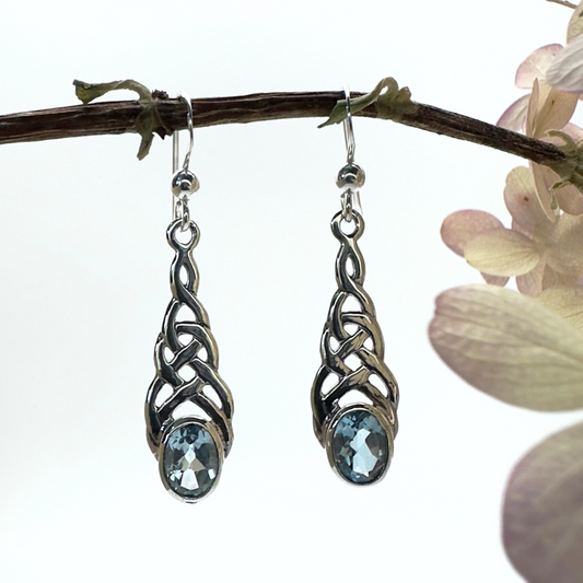 Never Ending Knot Drop Earrings with Blue Topaz