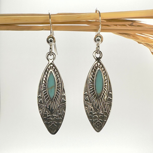 Tribal-look Turquoise Earrings in Sterling Silver