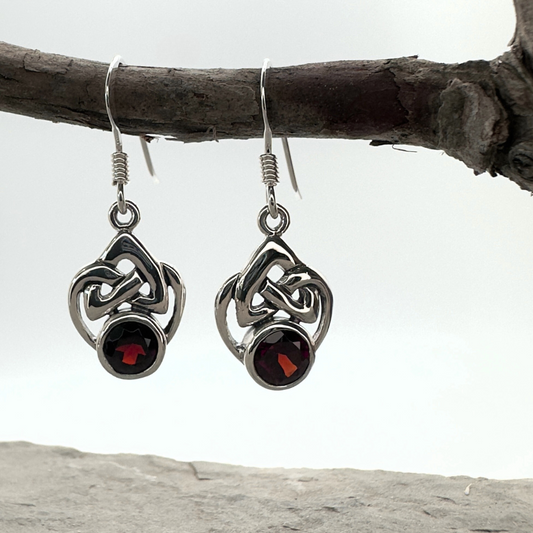 Knotted Garnet Earrings in Sterling Silver