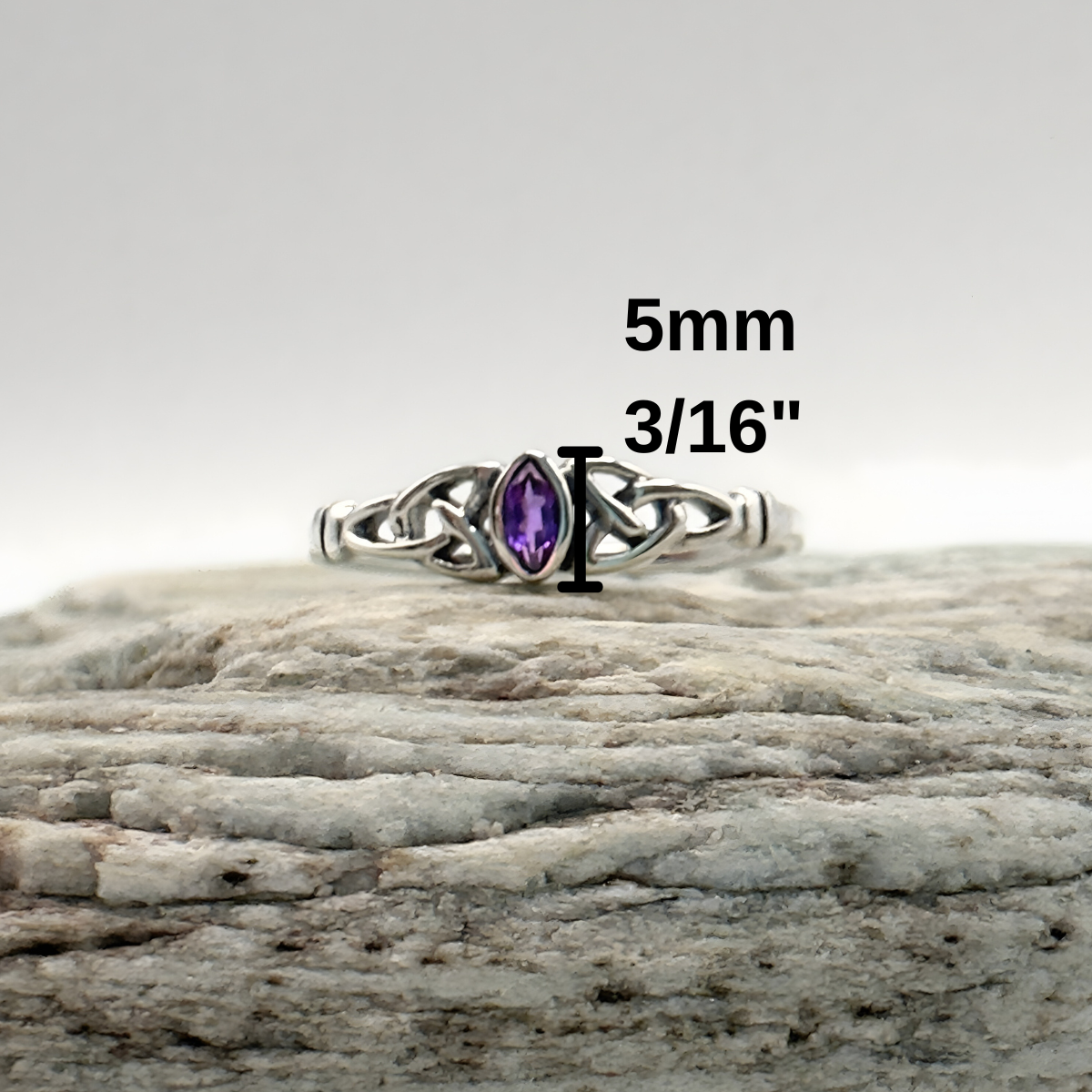 Whispers of the Trinity – Dainty Amethyst Celtic Knot Ring