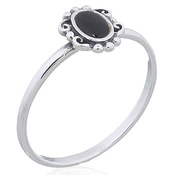 Antique Black Mirror Ring in Sterling Silver