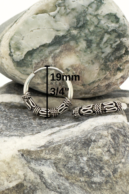 Bali-Inspired Sterling Silver Hoops – Small 19mm Sleeper Style
