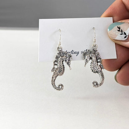 Seahorses in the Ocean Earrings in Sterling Silver