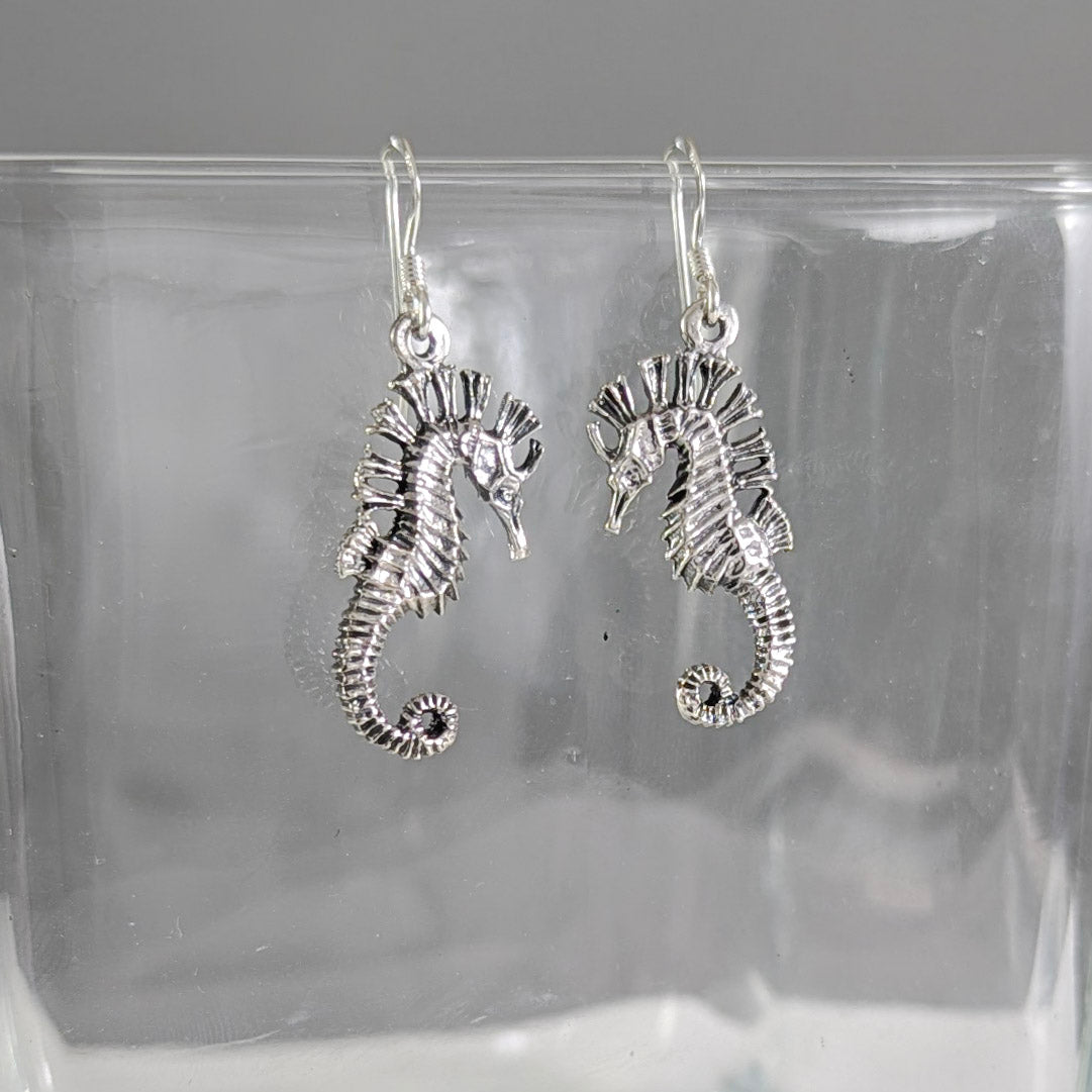 Seahorses in the Ocean Earrings in Sterling Silver