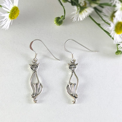 Sleek Cat Earrings in Sterling Silver