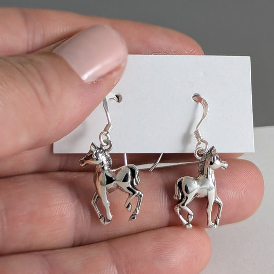 Trotting Pony Earrings in Sterling Silver