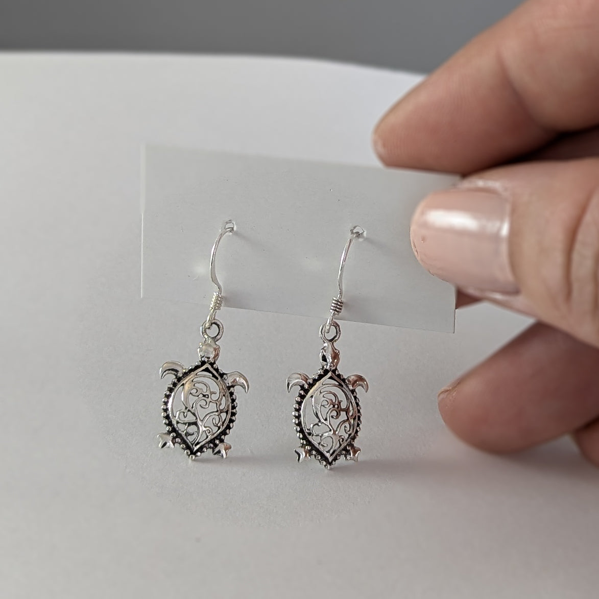 Filigree Back Turtle Earrings in Sterling Silver