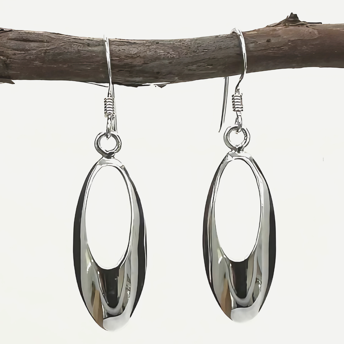 Contemporary Oval Drop Earrings – Shiny Sterling Silver