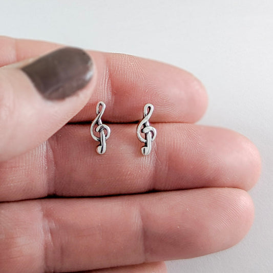 Treble Clef Post Earrings in Sterling Silver