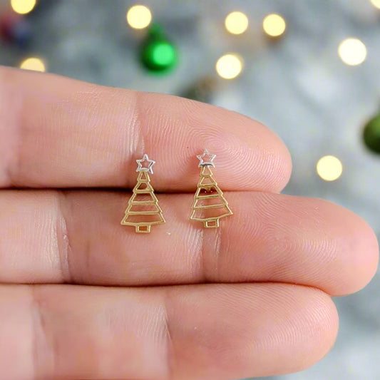 Christmas Tree Post Earrings in Gold Plated Sterling Silver