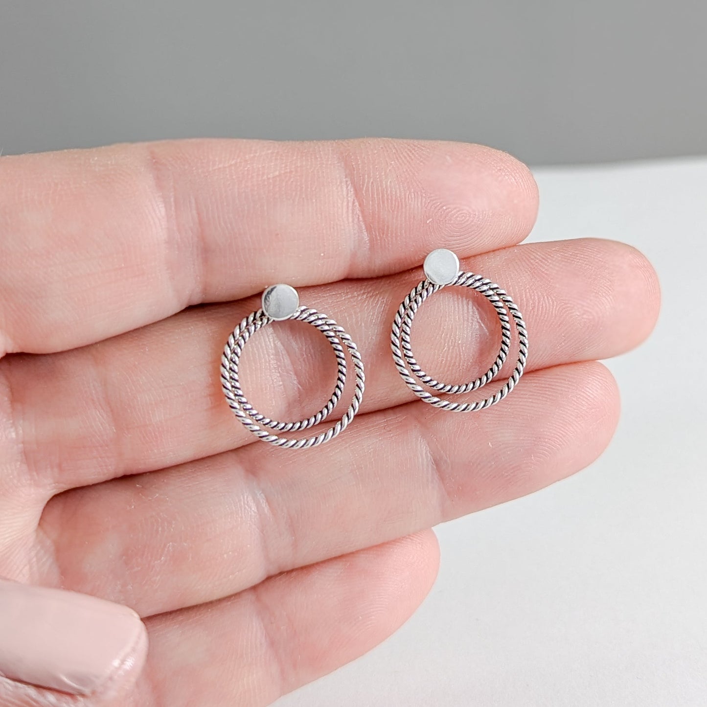 Double Rope Circle Studs in Sterling Silver